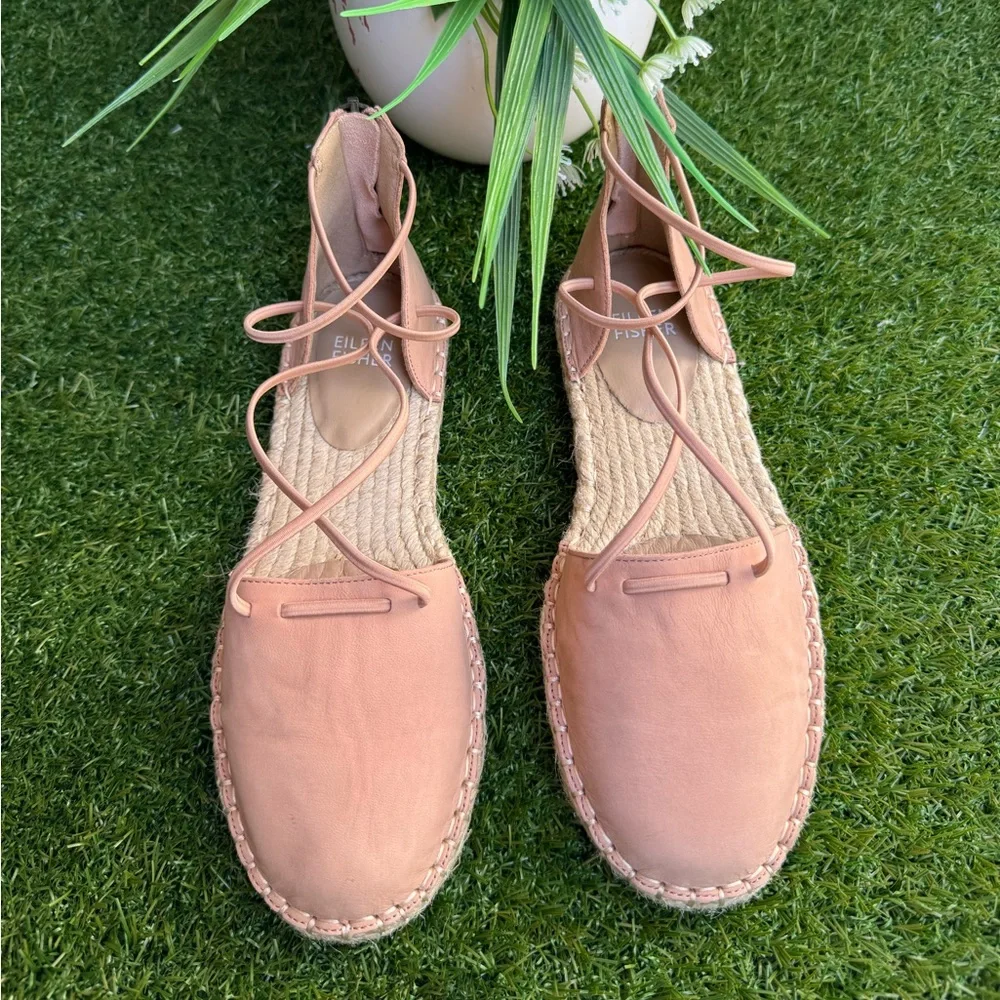 EILEEN FISHER Lee Perforated Suede Flat Espadrilles Barley size 6.5